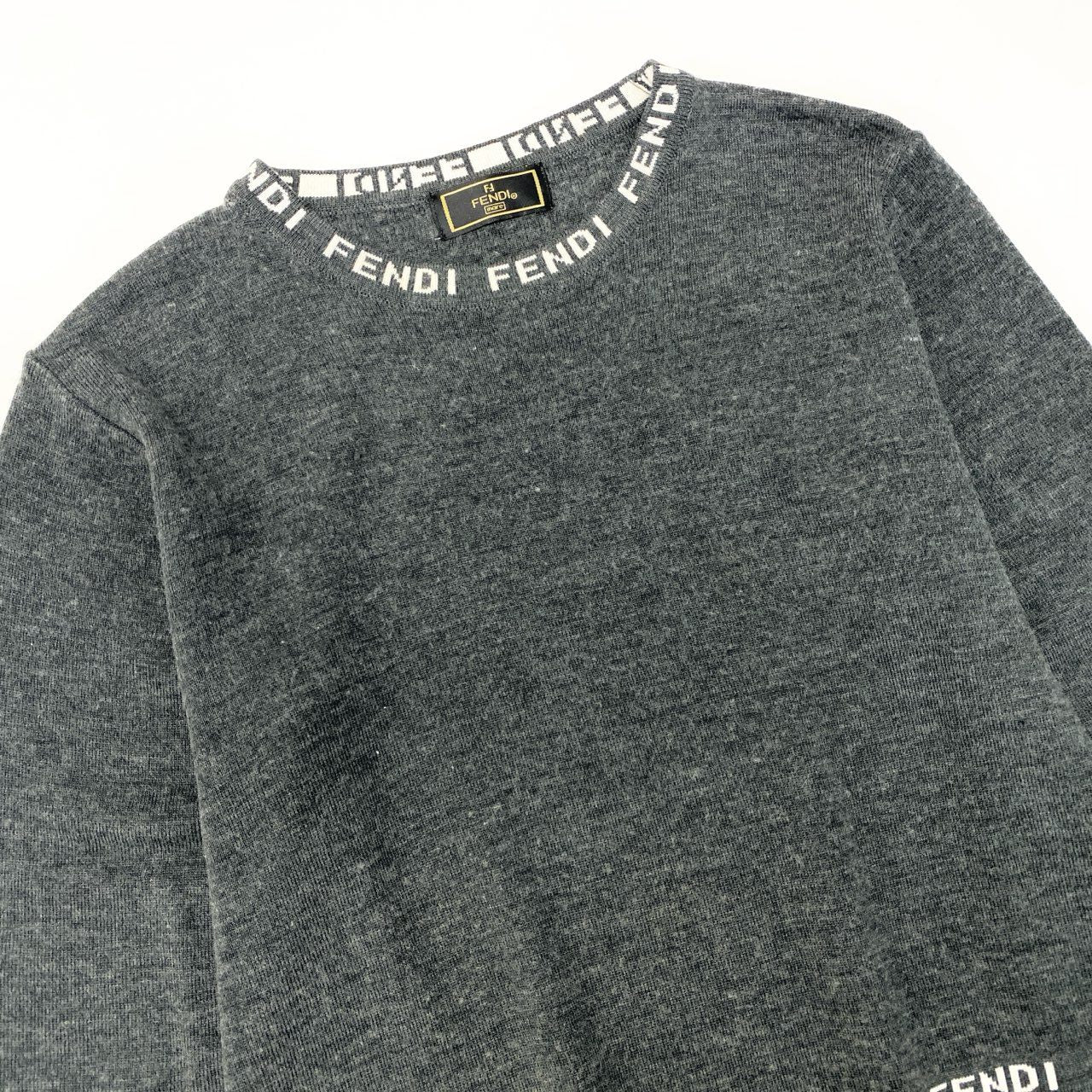 Ic5 FENDI フェンディ ロゴニット ロングスリーブ セーター ウールブレンド イタリア製 レディース グレーt18r