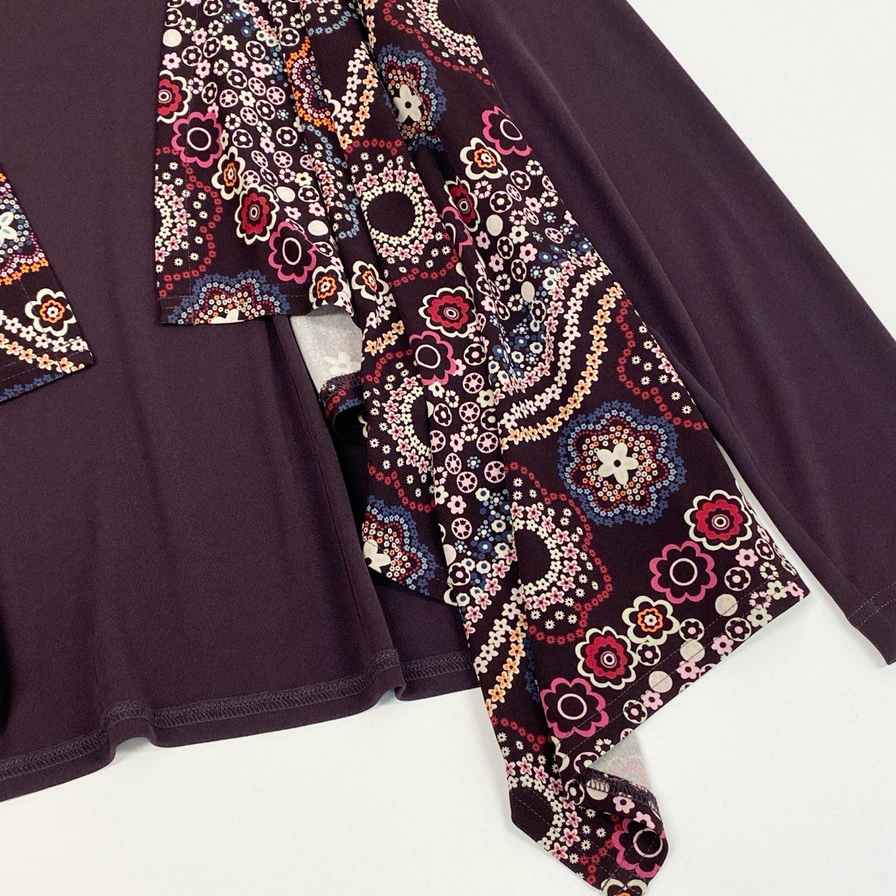 45k26 《美品》 TOKUKO 1er VOL トクコプルミエヴォル ノーカラー 長袖カーディガン 羽織 花柄プリント レディース 女性用 9 パープルu02t