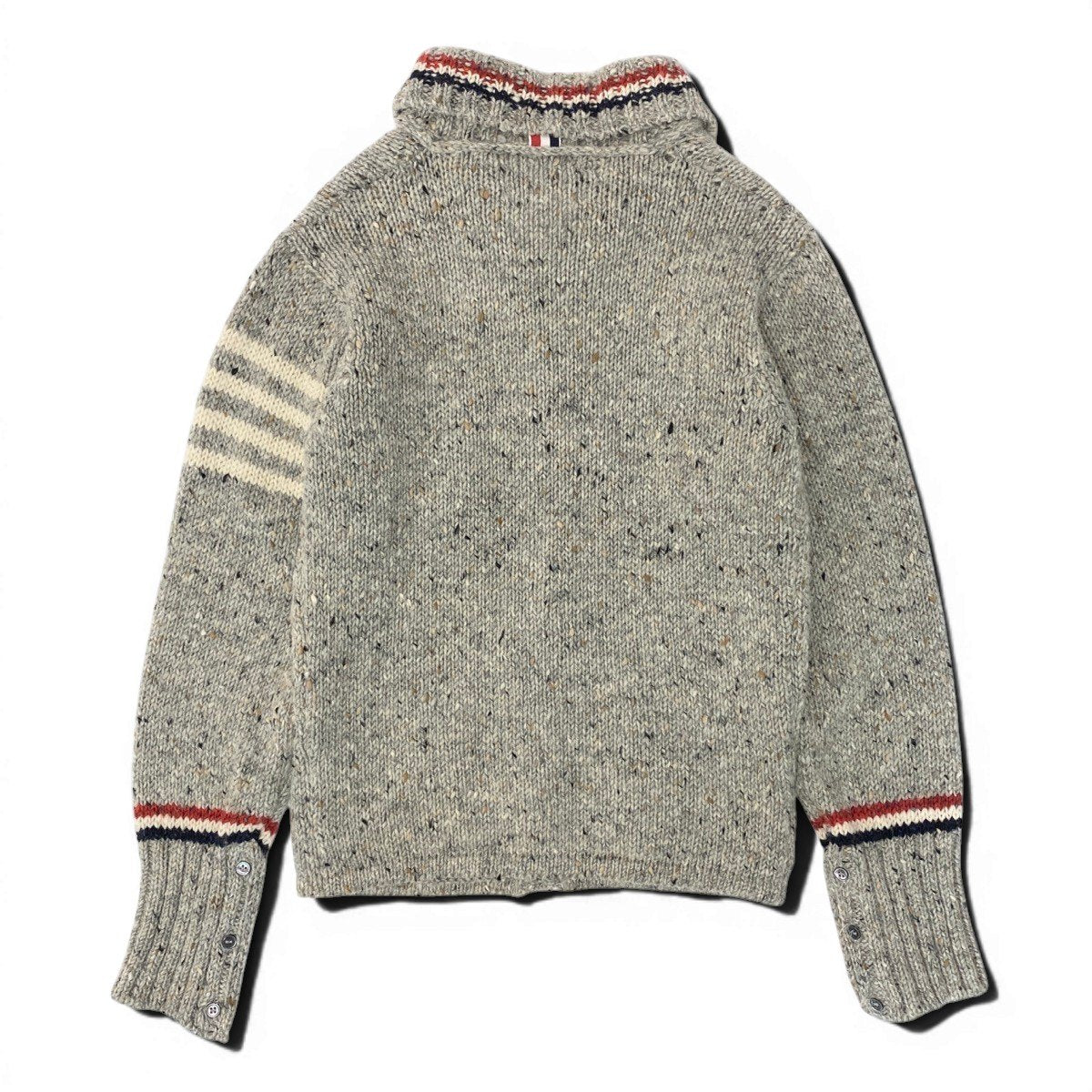 68e19 THOM BROWNE. トムブラウン 11aw ROLL SHAWL CARDIGAN トリコロール ショールカラー カーディガン 01113D7011 サイズ0 グレー系 ウール100％ メンズ 紳士服u02t