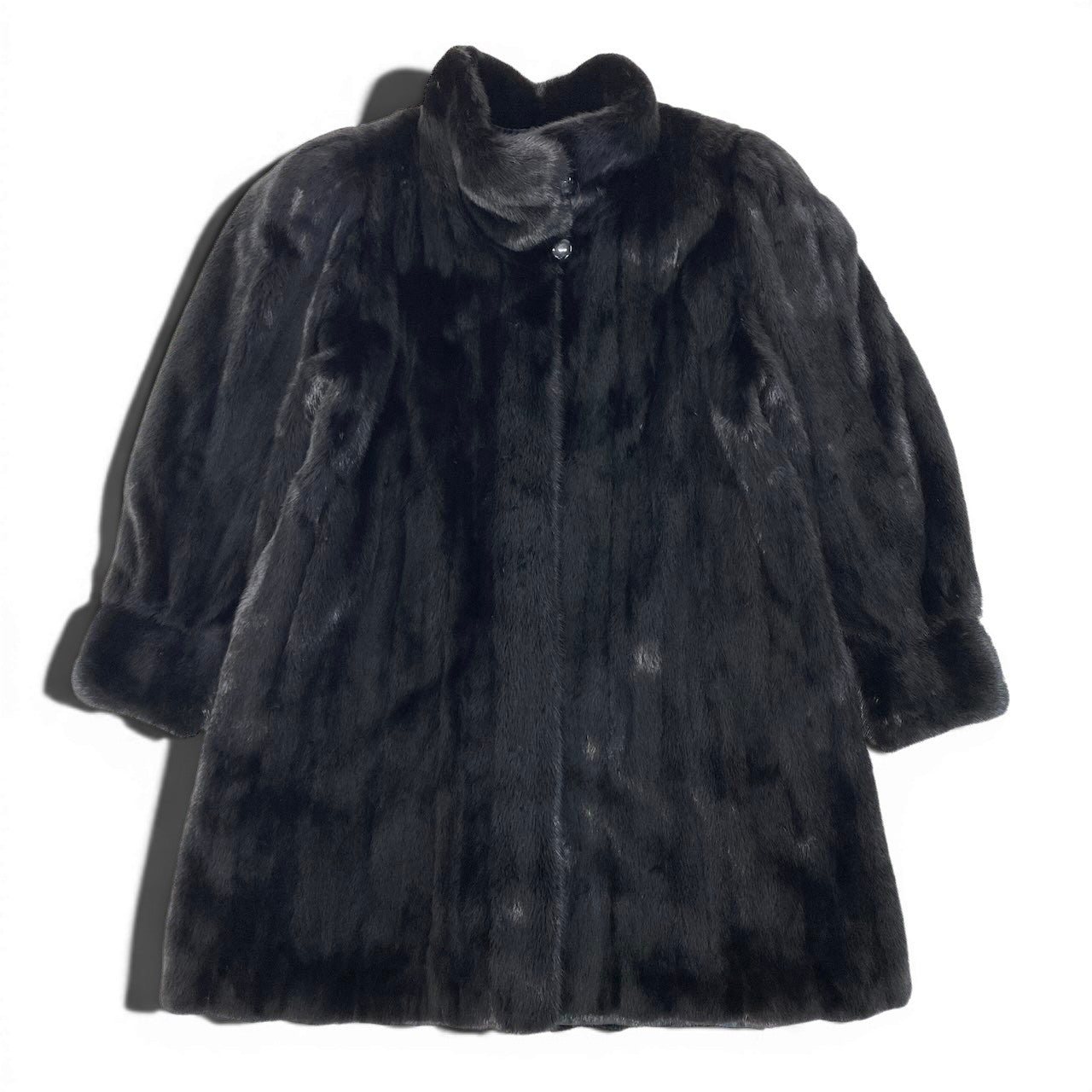 34g1 SAGA MINK サガミンク ダークミンク ロングコート 袖ボタン サイズ11 ブラック 最高級本毛皮 Mink Fur Long Coatt18r