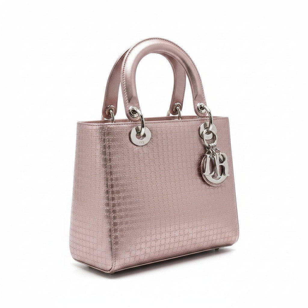 e18 Christian Dior クリスチャンディオール レディディオール ハンドバッグ メタリックピンク レディース バッグta1