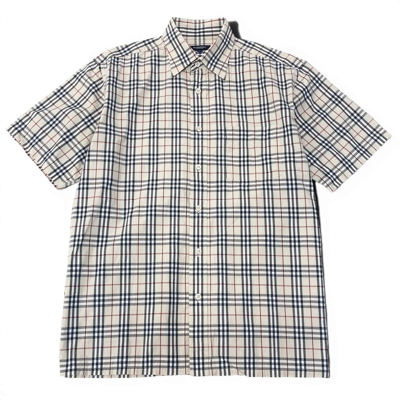 Ig6 BURBERRY LONDON 半袖シャツ チェックシャツ ノバチェック Lサイズ ベージュ系 コットン100％ メンズ 男性用ta2
