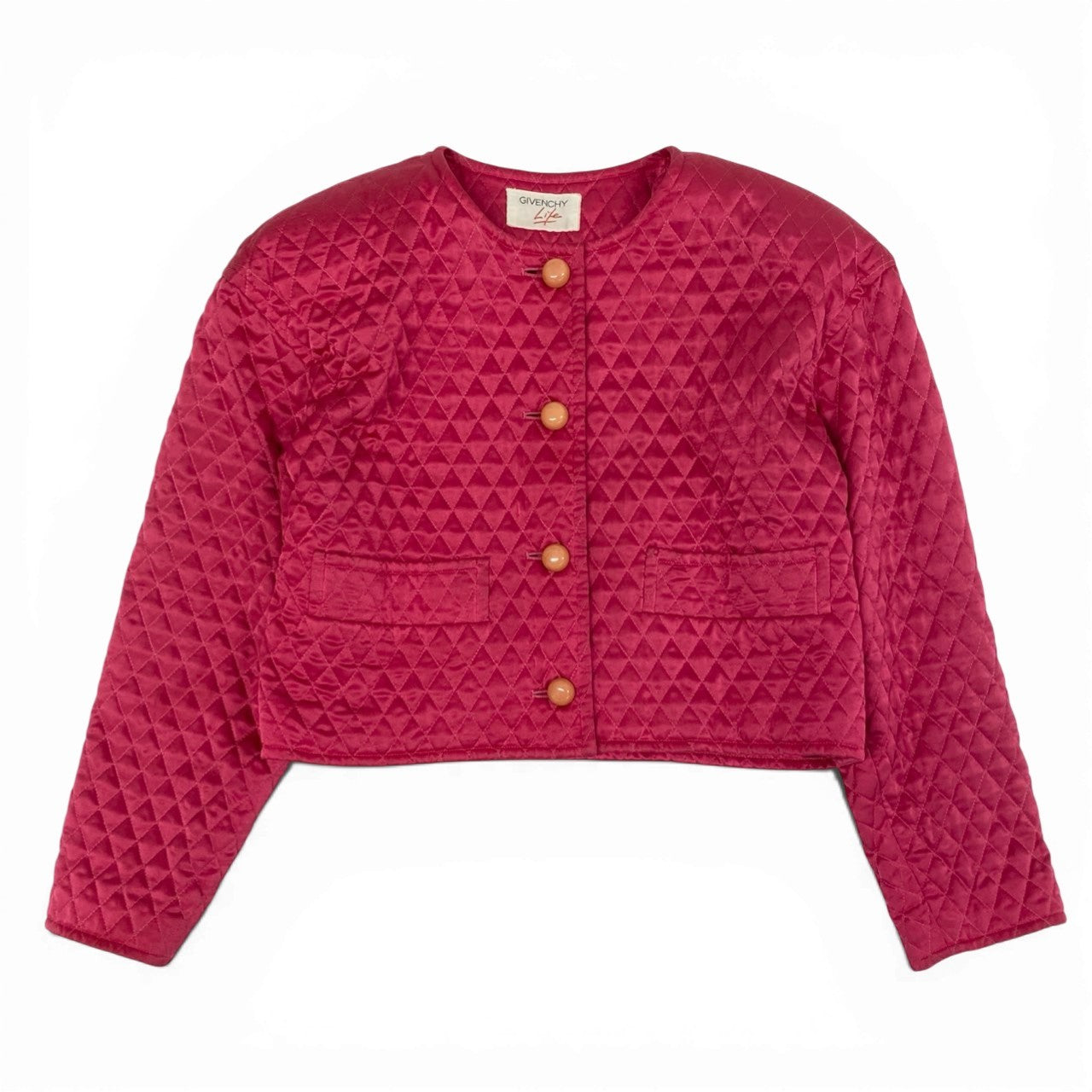 Eb11 GIVENCHY ジバンシィ ヴィンテージ ノーカラーキルティングジャケット ショート丈ジャケット アウター ピンク レディース 女性用k02i