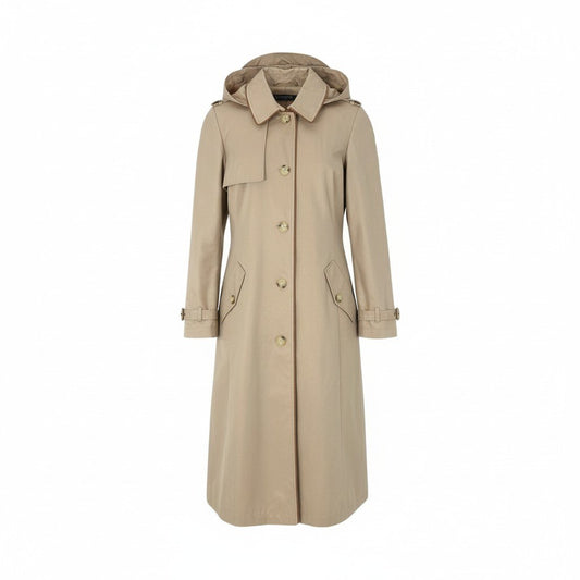 51Ⅼ2 LAUREN RALPH LAUREN ローレン ラルフローレン トレンチコート ロングコート フード取り外し可 2way レザーパイピング 裏地総柄 レディース L  ベージュu02t