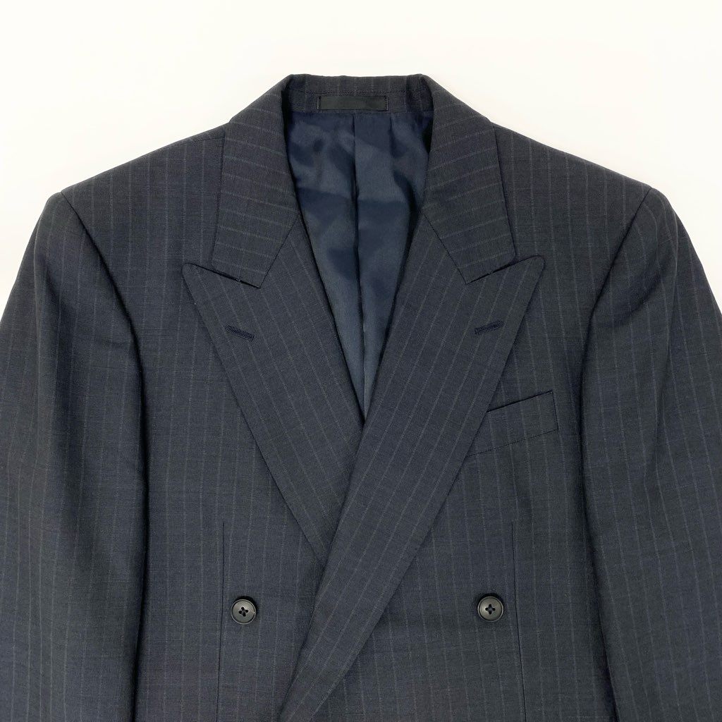 16a27 BURBERRY LONDON バーバリーロンドン スーツセットアップ テーラードジャケット スラックスパンツ ストライプ リネン混 94-84-165 AB4 ネイビー メンズ 男性用o07t