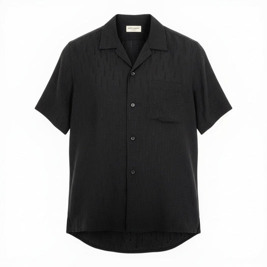 18c20 SAINT LAURENT PARIS サンローラン パリ 半袖シャツ シルクシャツ トップス 531956 37 ブラック シルク メンズsn1