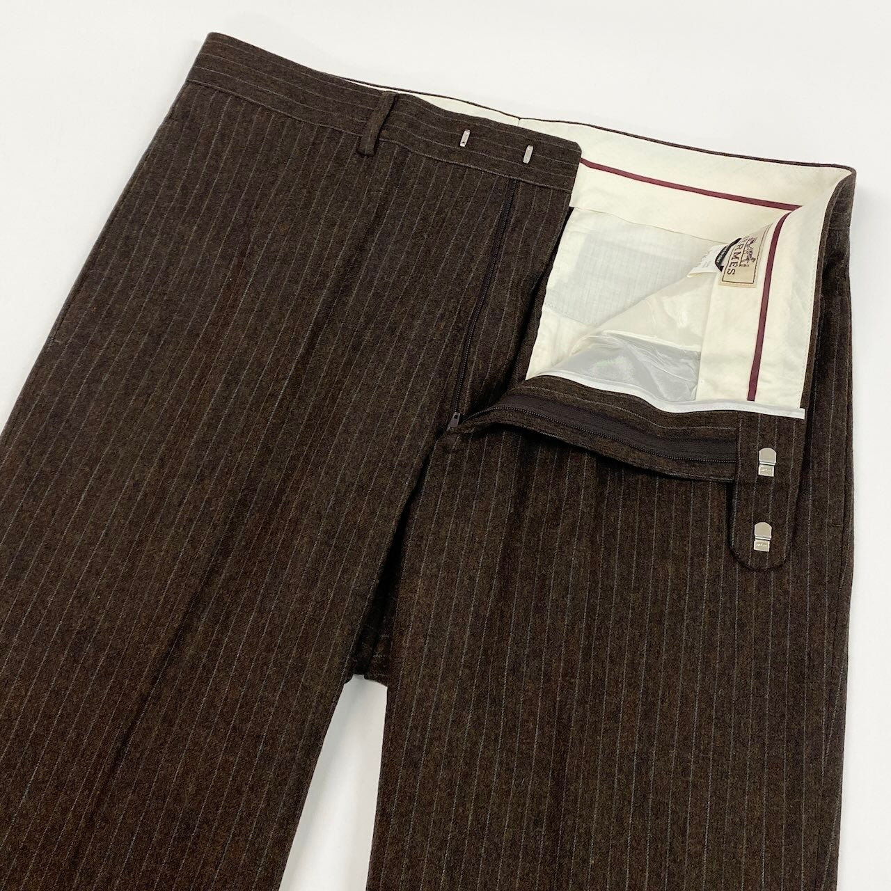 41e14 HERMES エルメス ウールスラックス ストライプ ボトムパンツ イタリア製 54サイズ ブラウン ウール100％ メンズ 男性用u02t