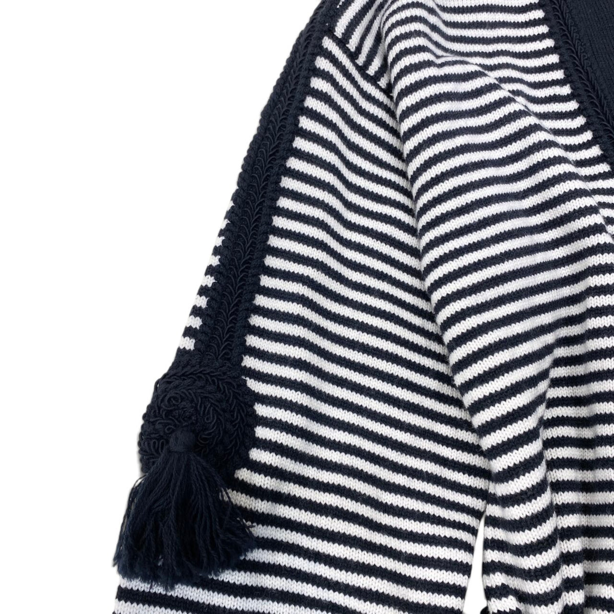 88i15 【未使用タグ付】 Max Mara マックスマーラ ロングニットカーディガン ボーダー柄 ウエストリボン M ネイビー ホワイト ウール100％ レディースu02t