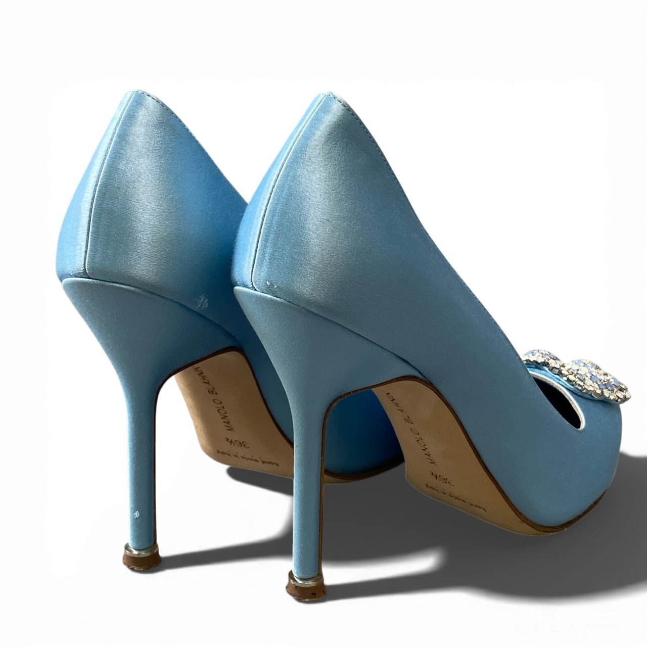 a6 定価￥228.800 MANOLO BLAHNIK マノロブラニク HANGISI OPAL ハンギシ オパール サテンパンプス サイズ36.5 ブルー シューズ セレモニー 付属品有t18r