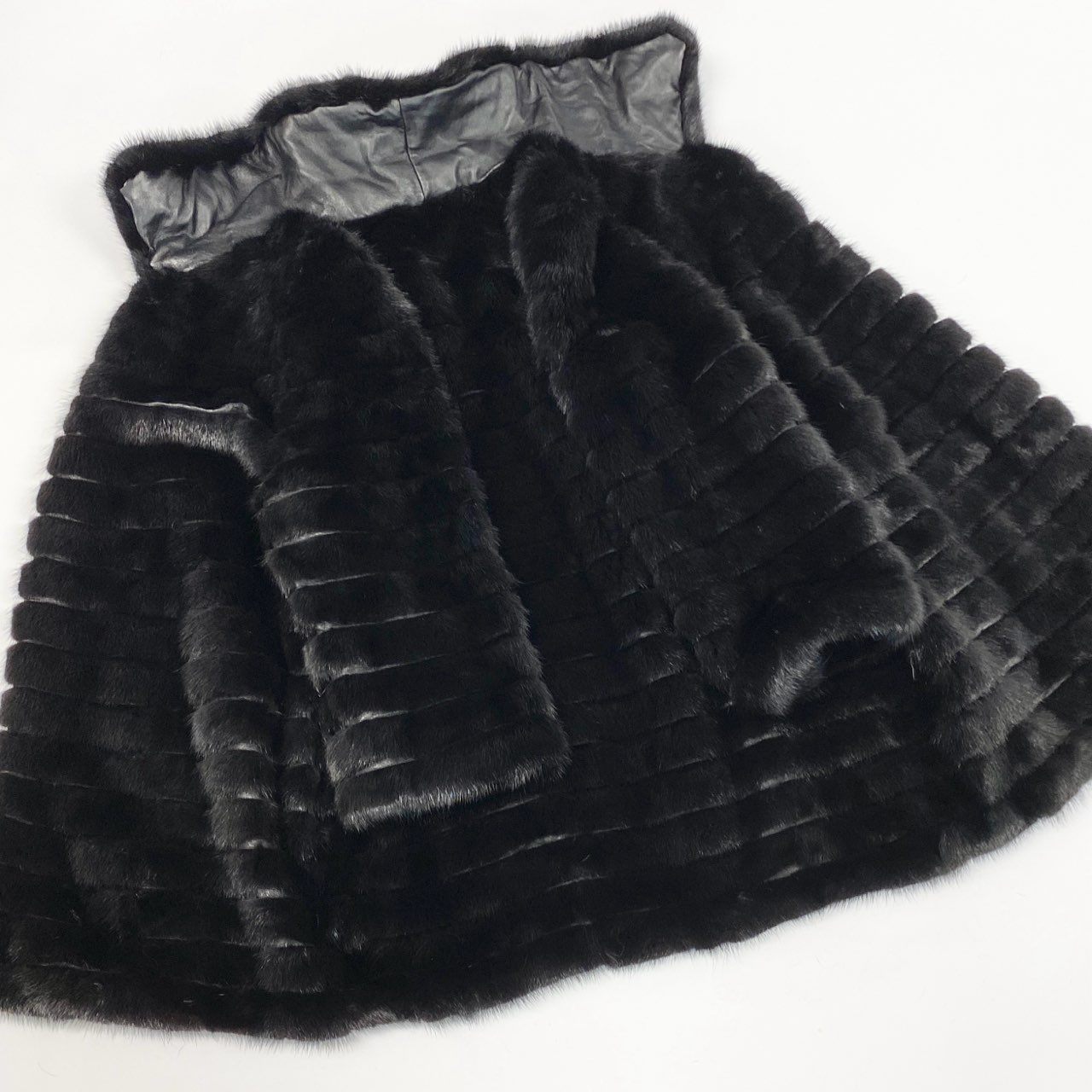 23a21 ダークミンク ファーコート サイズL ブラック 本毛皮 Black Mink Fur Coat リアルファーt18r