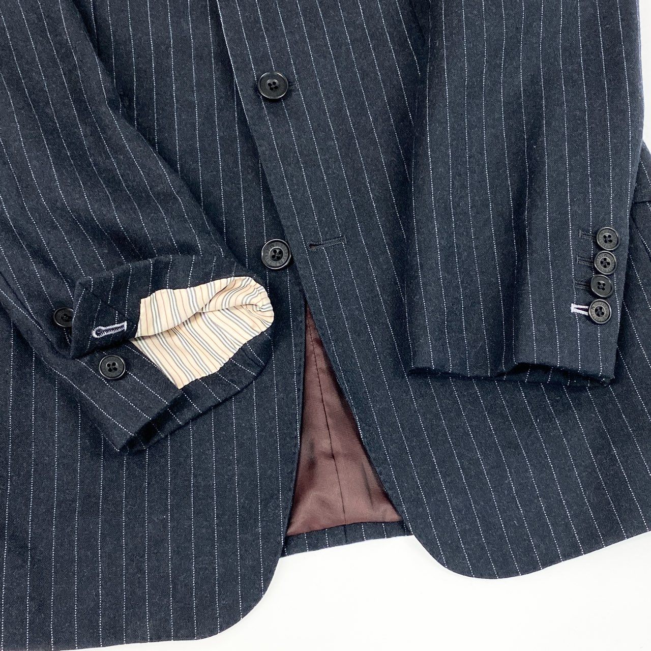 39d14 BURBERRY BLACK LABEL バーバリー ブラックレーベル ストライプスーツ セットアップ サイズ82-76-170 ブラック フォーマルt18r