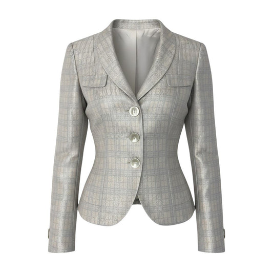 91g24 【美品】 GIORGIO ARMANI ジョルジオアルマーニ テーラードジャケット  BORGO21 チェック柄 丸襟 サイズ36 光沢ベージュ ライトグレー レディースu02t
