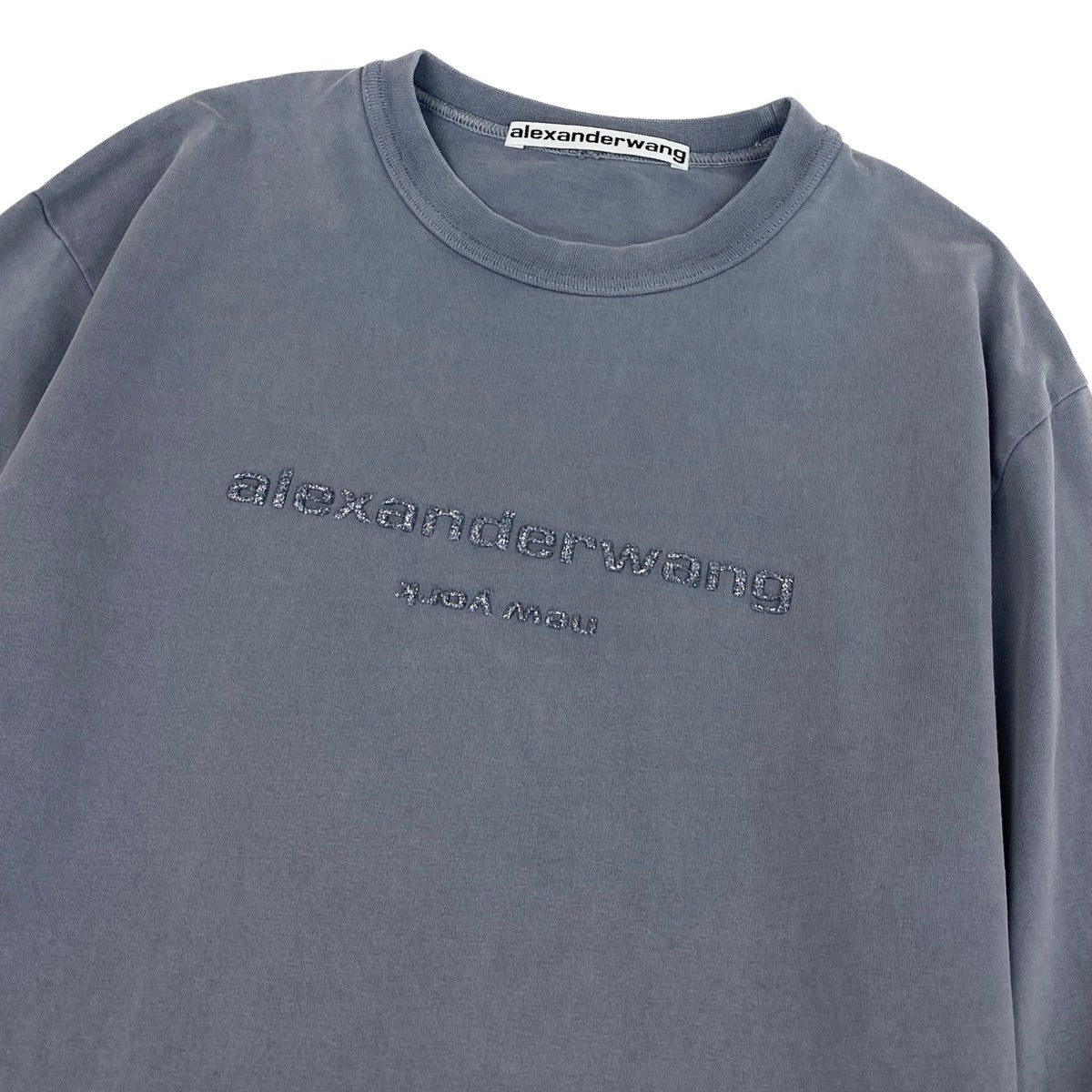 h17 【美品】alexanderwang  グリッターロゴ ロングTシャツ XSサイズ グレー コットン100％ レディース 女性用k02i