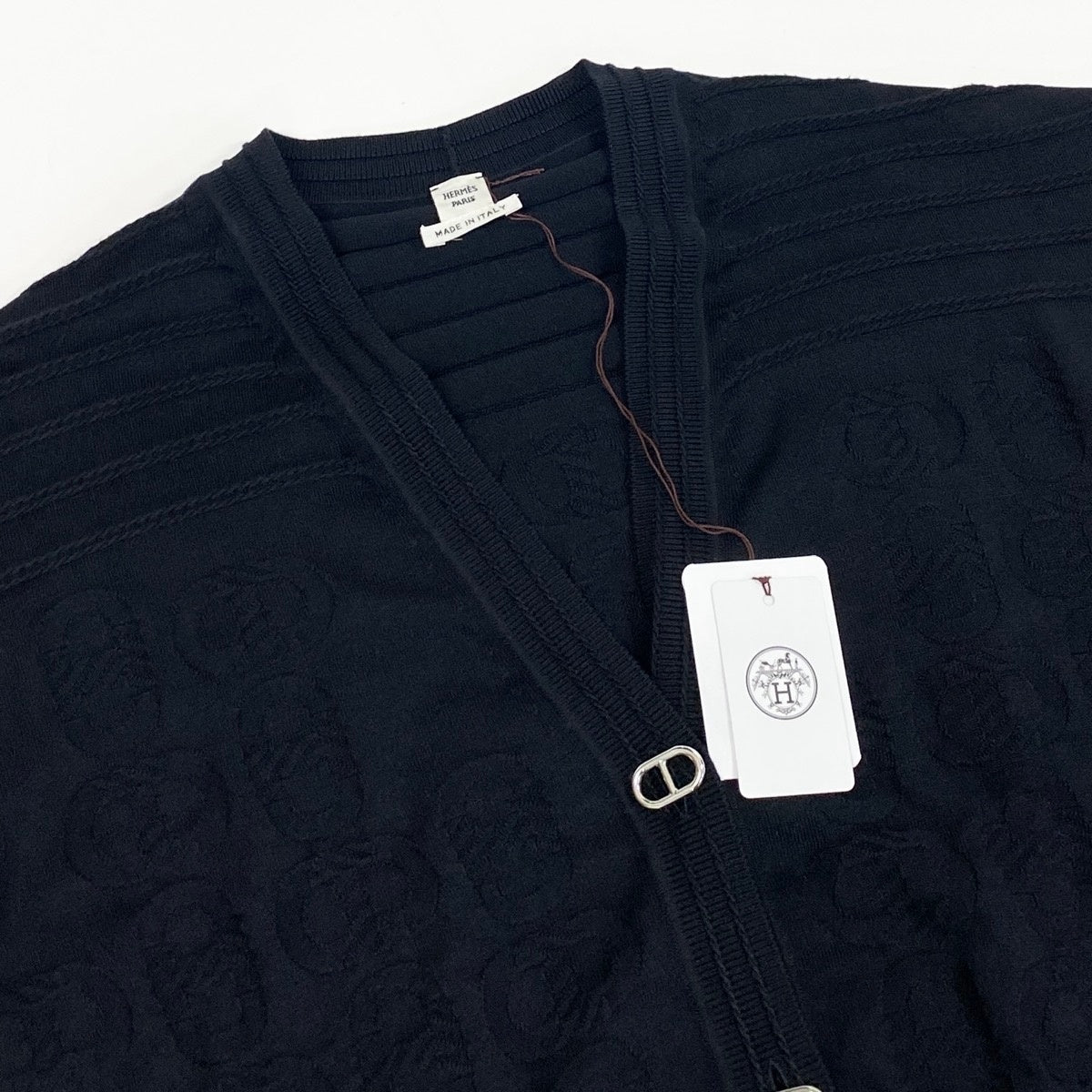 Ef29 【美品】 HERMES エルメス シェーヌダンクル カーディガン シルク混 3E2706D3 サイズ36 ブラック レディースk02i