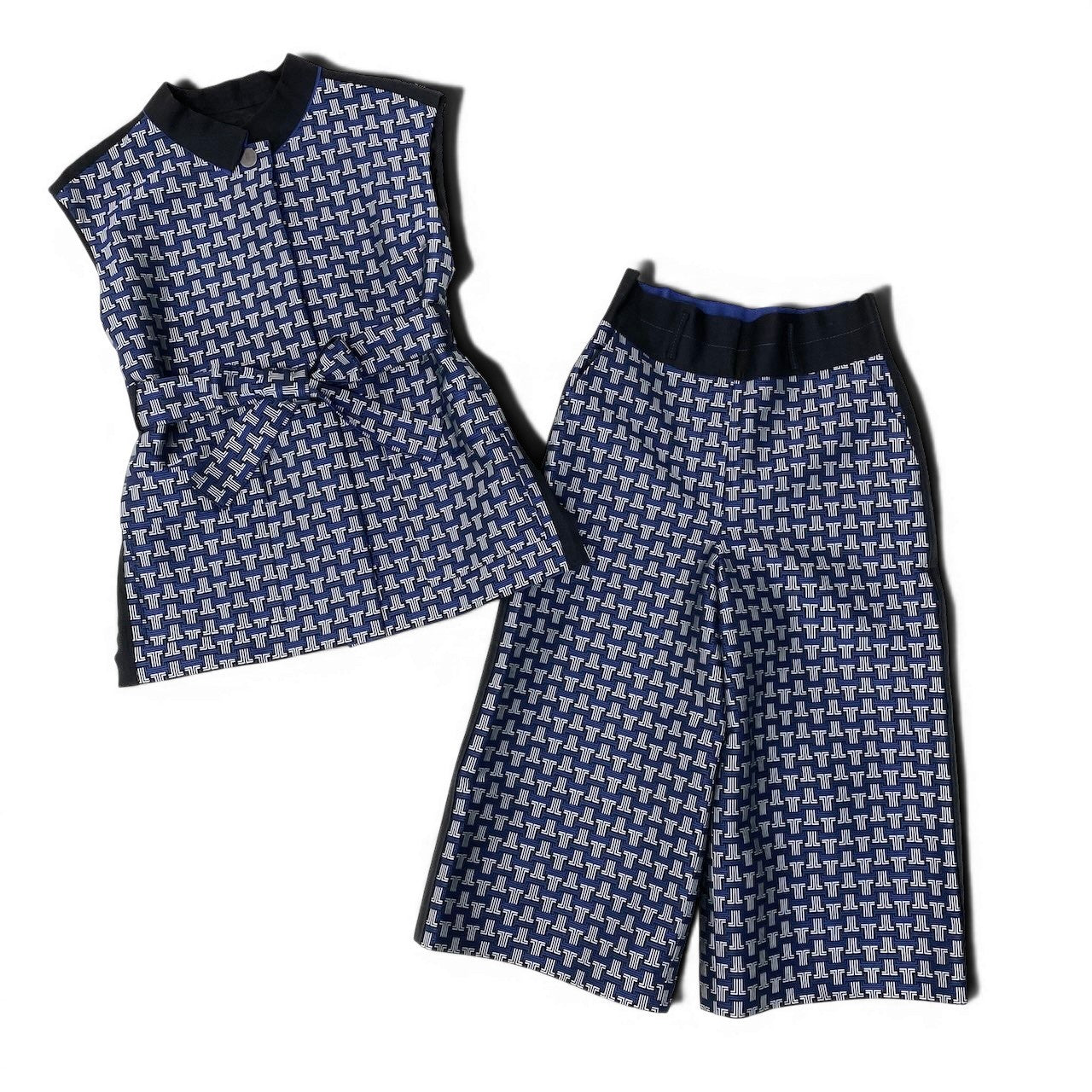 If8 【未使用タグ付】 LANVIN COLLECTION ランバンコレクション 定価16.5万円 セットアップ モノグラム ジャガーベスト ハーフパンツ サイズ36 ブルー レディース 女性用u02t