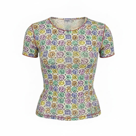 Cb19 CHANEL シャネル 2000年SS 00S P11246 マイヨ素材 ココマーク カットソー Tシャツ サイズ44 マルチカラー レディースta1