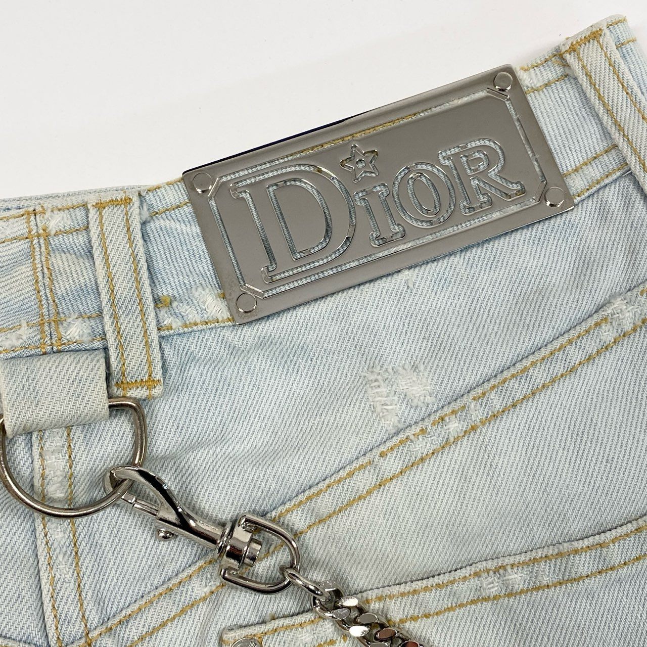 Ic6 Christian Dior クリスチャンディオール Hardcore ハードコア デニムスカート スタープレートチェーン 4E12033930 36サイズ ライトブルー コットン100％ レディース 女性用o07t