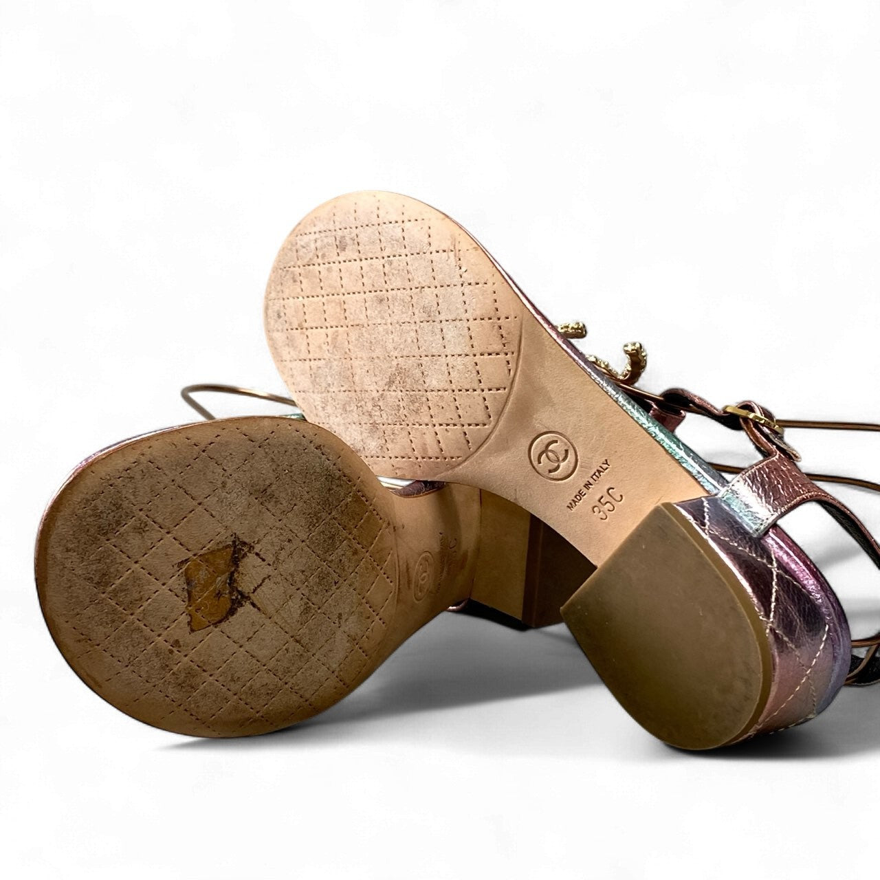 1k18 CHANEL シャネル ココマーク パールバックル トングサンダル G36402 35C ピンク グリーン シューズ グリポアt18r