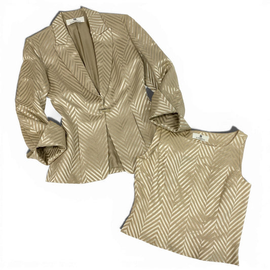 67b3 GIVENCHY BOUTIQUE ジバンシー ジャケット ベスト セットアップ 2点セット 総柄 サイズ40/38 ゴールド レディースu02t