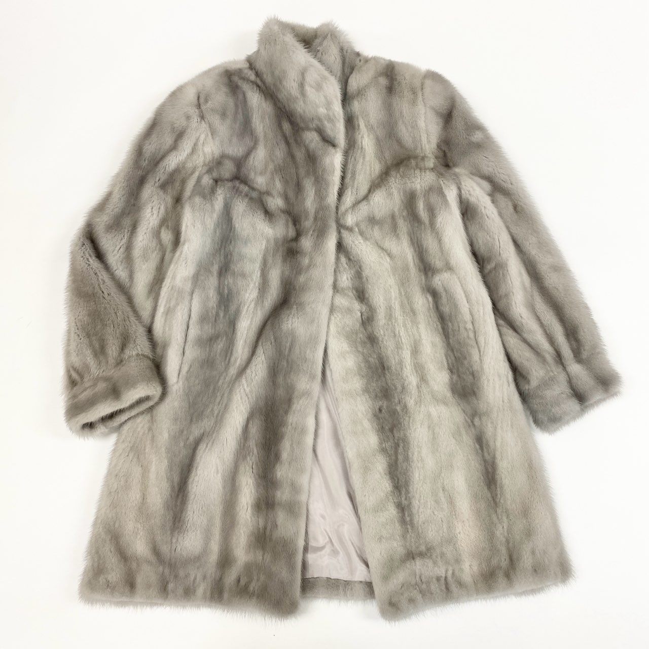 53k10 サファイアミンク ロングコート 15 シルバーグレー 最高級本毛皮 SAPPHIRE MINK FUR ポケット付 毛並み◎t18r