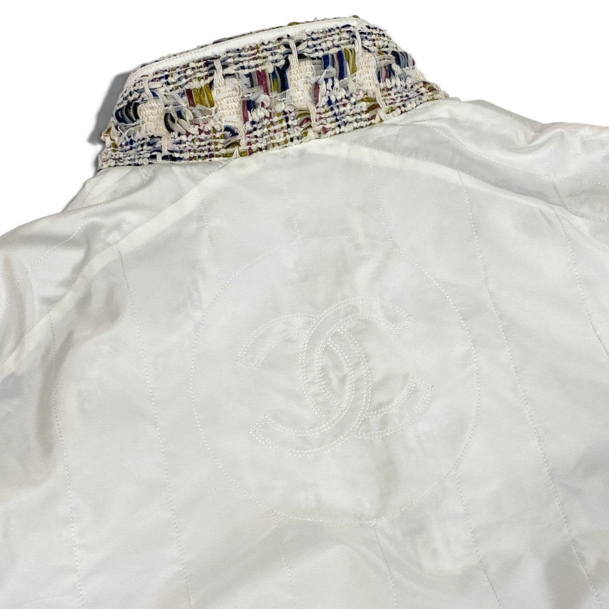 h31 【美品】CHANEL ファンシーツイード リバーシブル オーバージャケット P58258 38サイズ マルチカラー レディース 女性用k02i