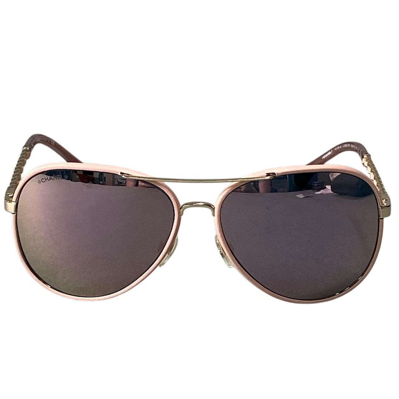《極美品》 CHANEL シャネル パイロットシェイプ チェーン ティアドロップ サングラス Coco Mark Side Chain Pilot Sunglasses 4219-Q 59□14 ピンク ケース クロス付t18rt18r