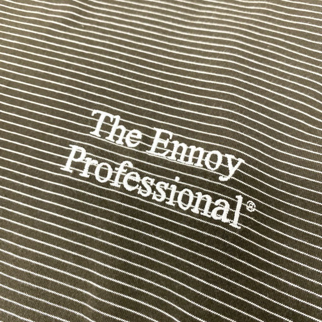6l25【美品】The Ennoy Professional エンノイプロフェッショナル ピンボーダー ロングスリーブTシャツ ロゴ刺繍 AW21BRENCT01AM Lサイズ ブラウン コットン100％ レディースu02t