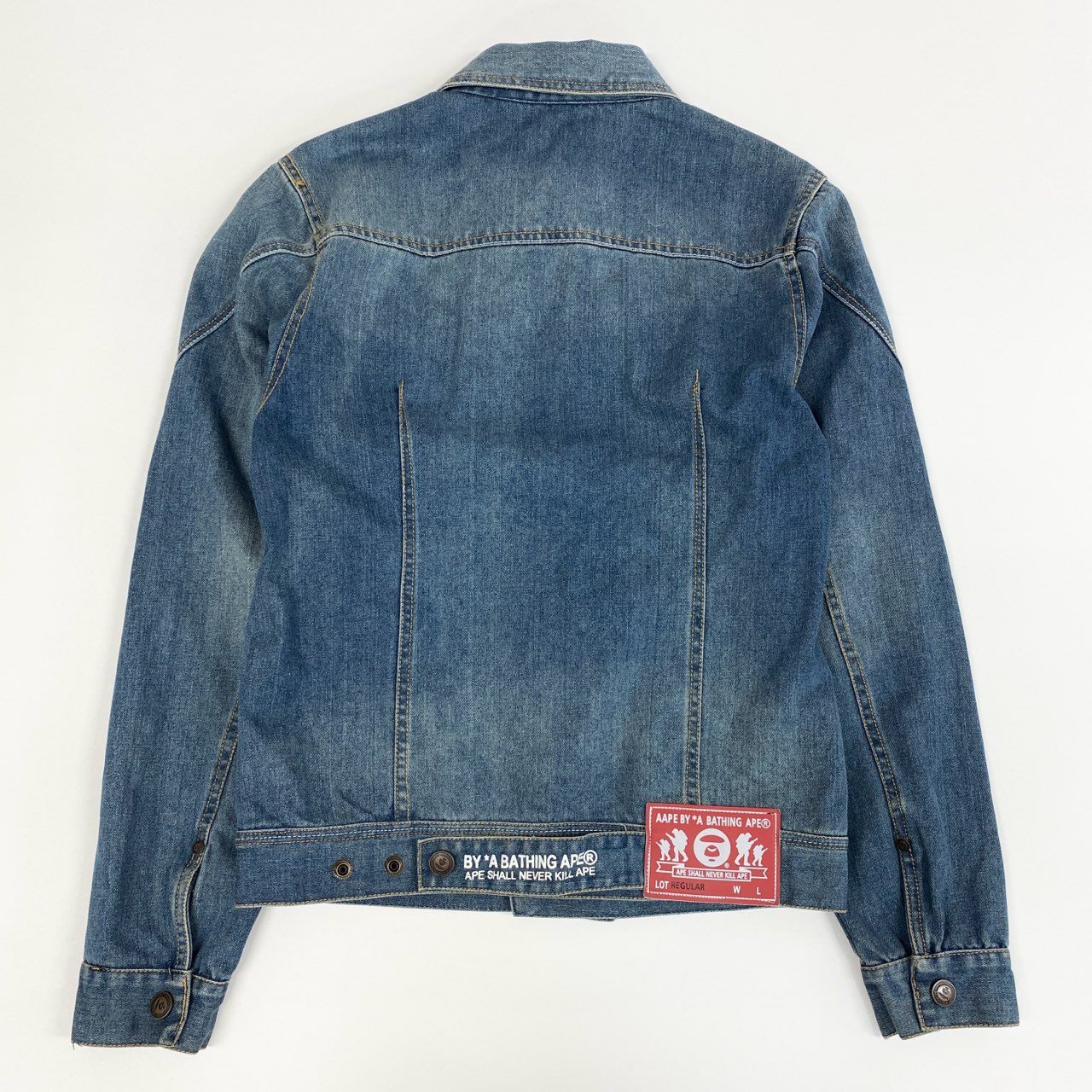 9j6 AAPE BY A BATHING APE エーエイプ バイ アベイシングエイプ ロゴプリント デニムジャケット  ATE2214 Mサイズ インディゴ コットン メンズo07t
