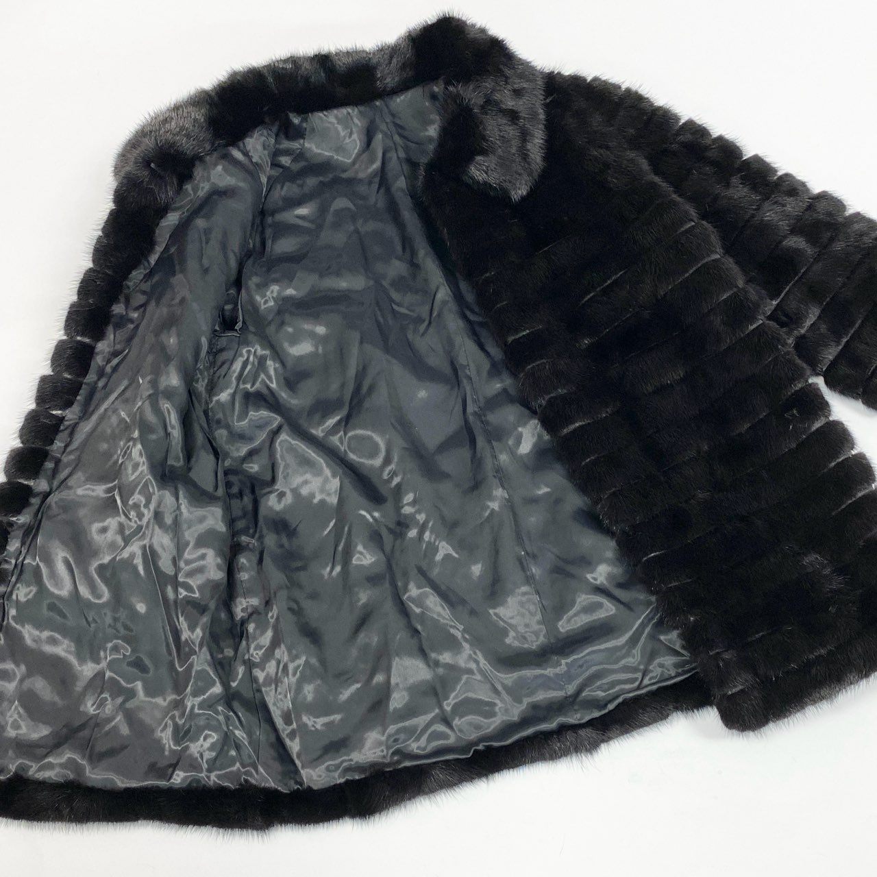 23a21 ダークミンク ファーコート サイズL ブラック 本毛皮 Black Mink Fur Coat リアルファーt18r