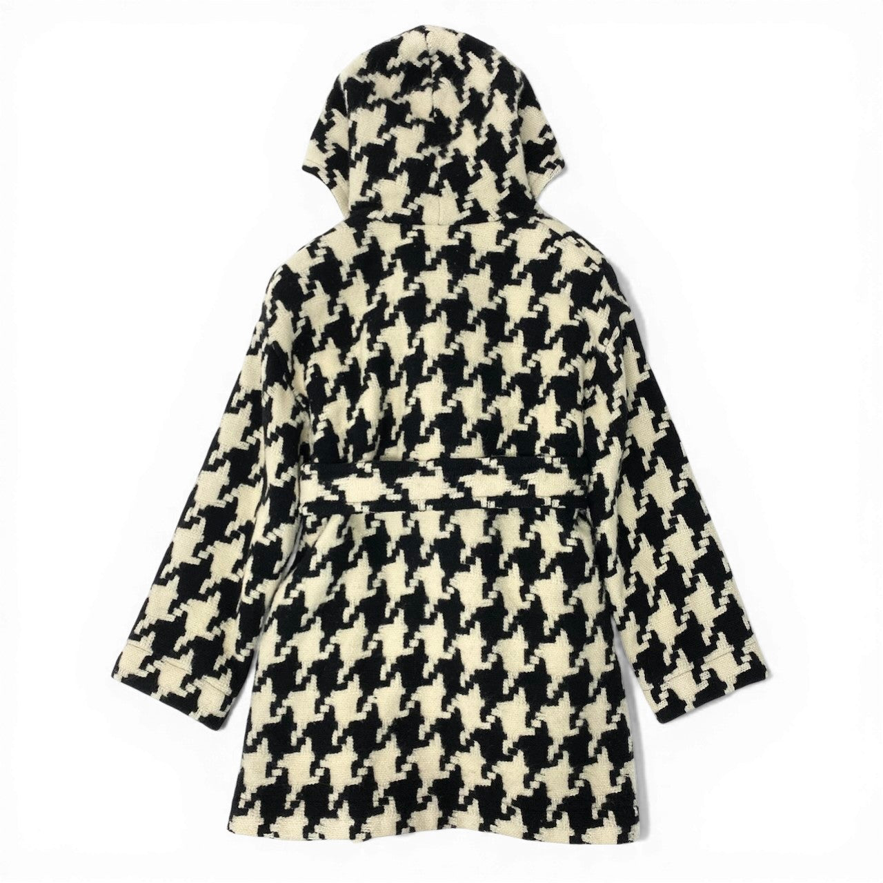 84c27 GIVENCHY ジバンシー フーディーコート ウールコート ウエストベルト 千鳥格子 アウター アイボリー ブラック レディース 女性用u02t