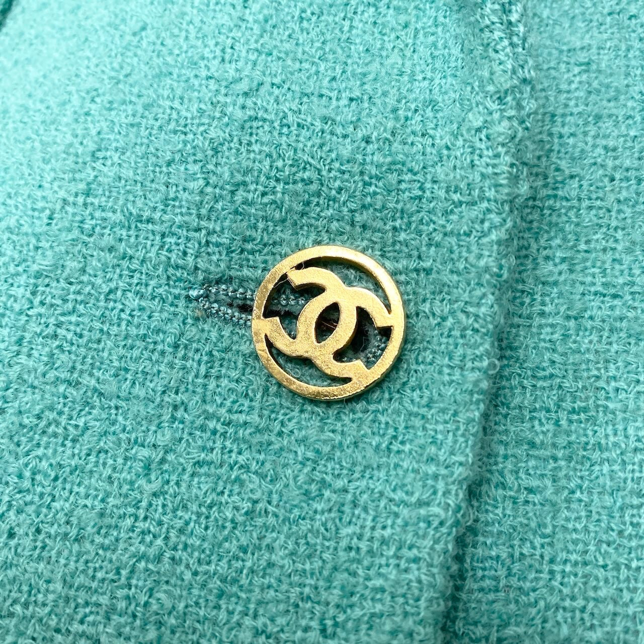 C CHANEL シャネル ヴィンテージ 1989 89P ツイードスカートセットアップ ジャケット スカート 金ボタン ココマーク 36サイズ ライトグリーン ブラック レディース 女性用nu1