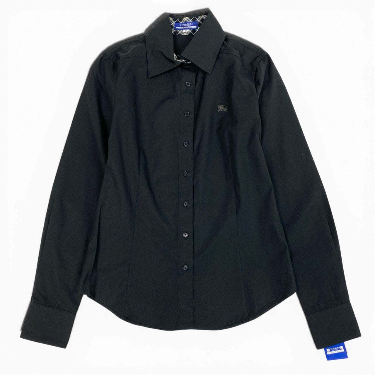 Ib26 《タグ付き》 BURBERRY  BLUE LABEL バーバリーブルーレーベル ホースロゴ刺繍 長袖ブラウス シャツ 38 ブラック コットン レディースu02t