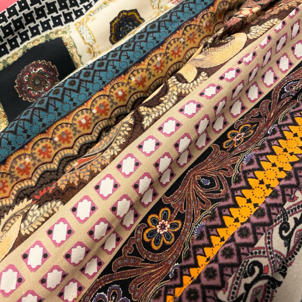 5a9 ETRO エトロ イタリア製 フレアスカート ミモレ丈 総柄プリント シルクブレンド 伸縮ストレッチ○ レディース 女性用 46 マルチカラーu02t