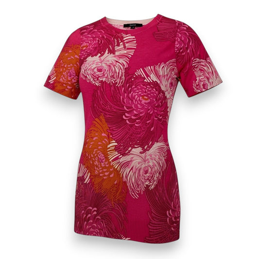 67j6 【極美品】GUCCI グッチ 半袖ニットカットソー シルクニットセーター 花柄  イタリア製 Sサイズ ピンク レディース 女性用u02t
