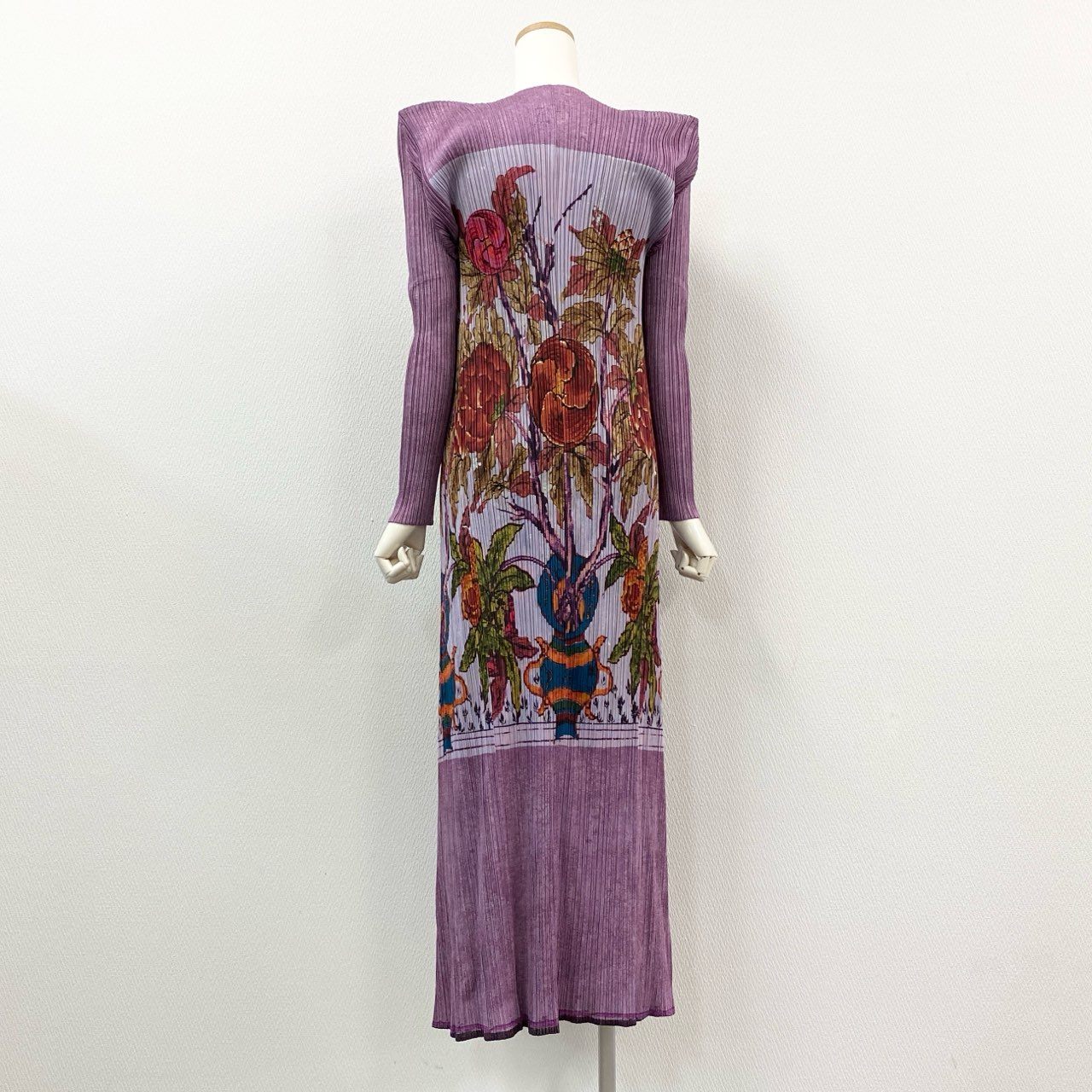 16a24 【美品】 PLEATS PLEASE プリーツプリーズ イッセイミヤケ ロングカーディガン ワンピース 牡丹 セットアップ 1998 PP84-JH517 3 パープル レディース 女性用k02i