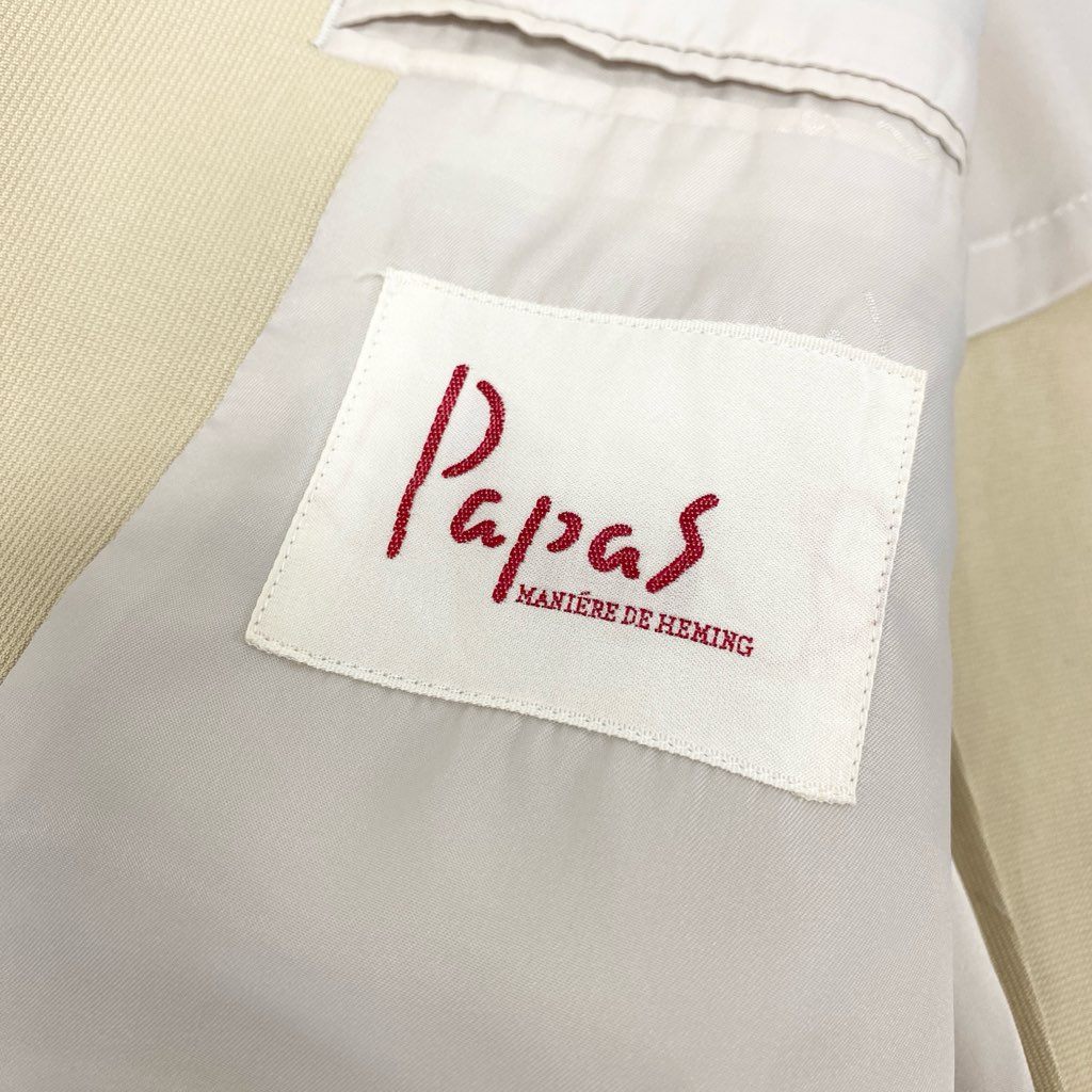 40l25 Papas パパス テーラードジャケット サマージャケット M ベージュ シルク100 メンズu02t