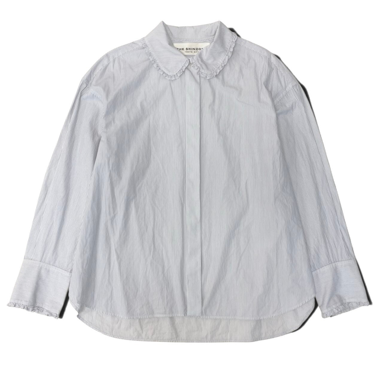 77h9 《美品》 THE SHINZONE ザシンゾーン フリルカラーブラウス 23AMSBL05 サイズFO ホワイト FRILL COLLAR BLOUSEt18r