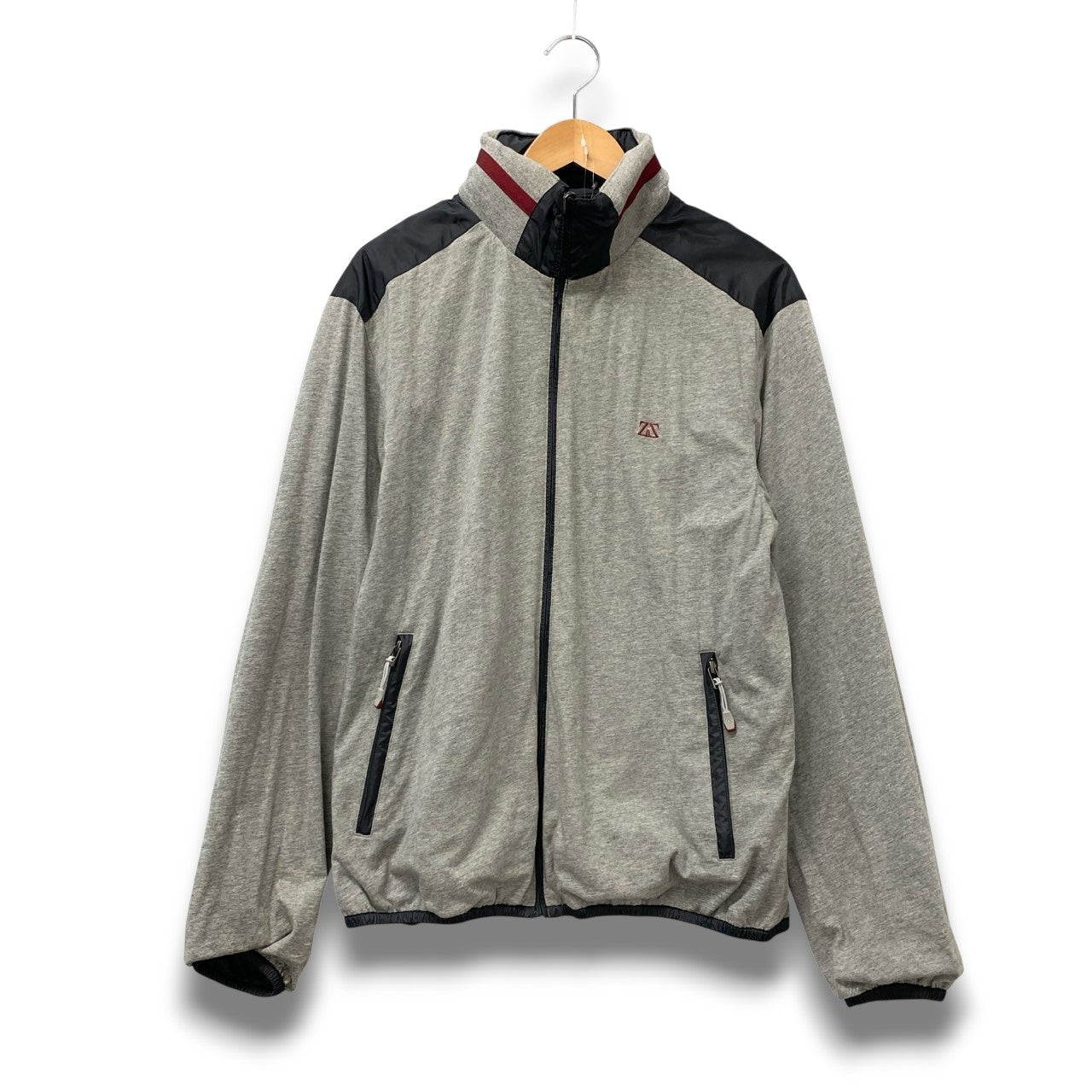 77b26 ZegnaSport ゼニアスポーツ リバーシブルジャケット ブルゾン 3Way フード収納 Lサイズ グレー ナイロン100％ コットン100％ メンズ 男性用u02t