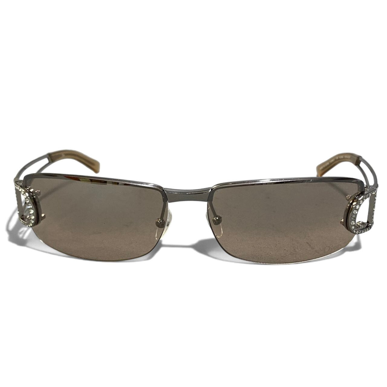 i8 Christian Dior クリスチャンディオール DIORLY リムレス カラーレンズ サングラス ラインストーン 61□14-127 ブラウン系 ゴールド レディースk02i