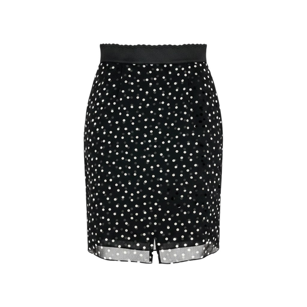 Eh11 DOLCE&GABBANA ドルチェアンドガッパーナ ドット柄 シルクスカート サイズ38 ブラック シルク100％ レディースo07t