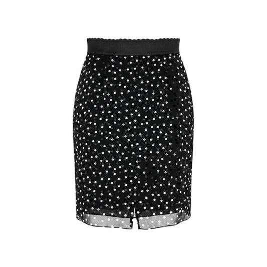 Eh11 DOLCE&GABBANA ドルチェアンドガッパーナ ドット柄 シルクスカート サイズ38 ブラック シルク100％ レディースo07t