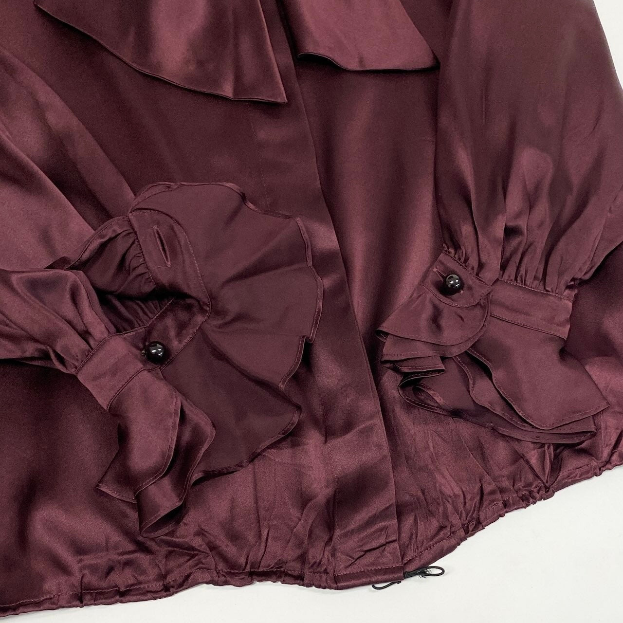 Ec27 Christian Dior クリスチャンディオール コットンブラウス ボウタイブラウス フリル袖 トップスカットソー Lサイズ ボルドー コットン100％ レディース 女性用u02t