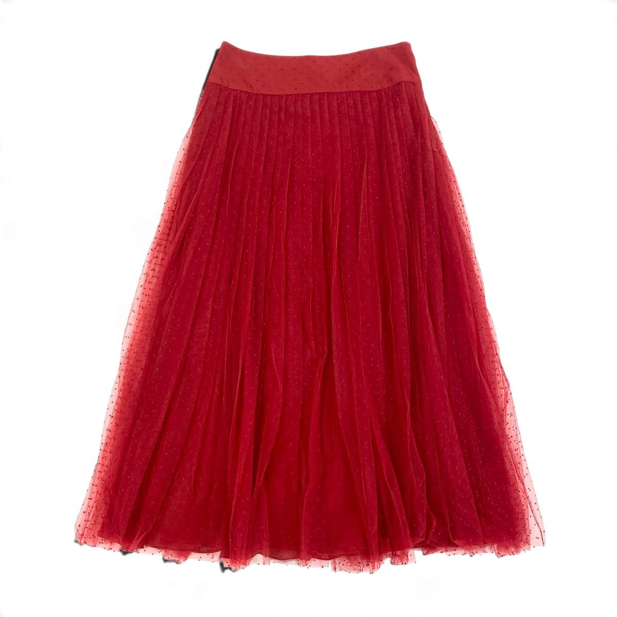 Ej13 【未使用】 Christian Dior クリスチャンディオール プリュムティ チュール プリーツ ミディスカート 8C21345A1810 サイズ34 レッド ポリエステル100％ レディースu02t