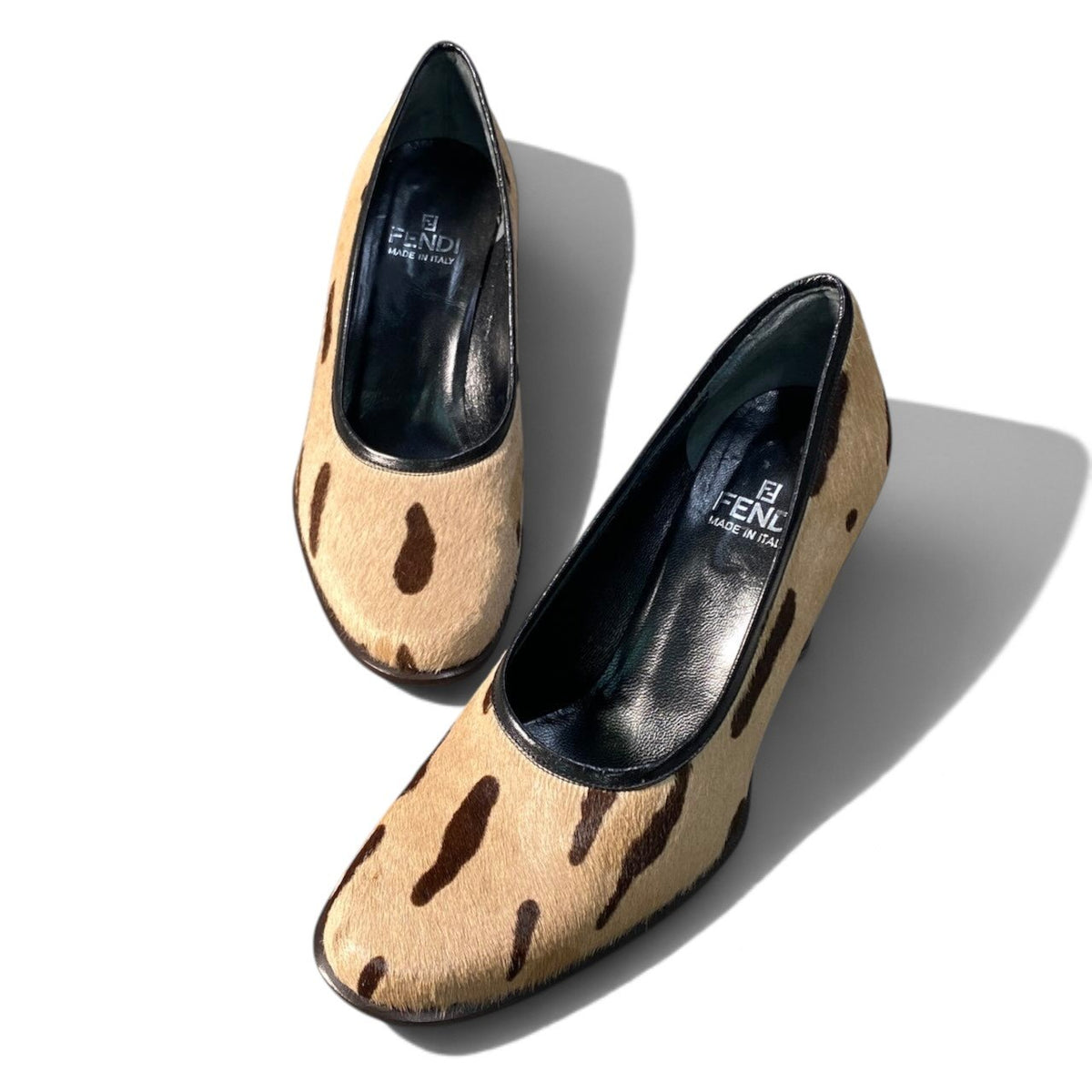 2i16 【美品】FENDI フェンディ ハラコ ヴィンテージ パンプス チャンキーヒール シューズ 35 1/2サイズ ベージュ ブラウン レディース 女性用u02t