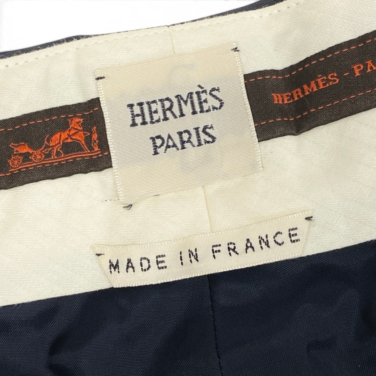 Ei7 【美品】  Hermès エルメス ゴルチエ期 ワイドスラックス シェルボタン サイズ38 ネイビー ウール100％ レディースk02i