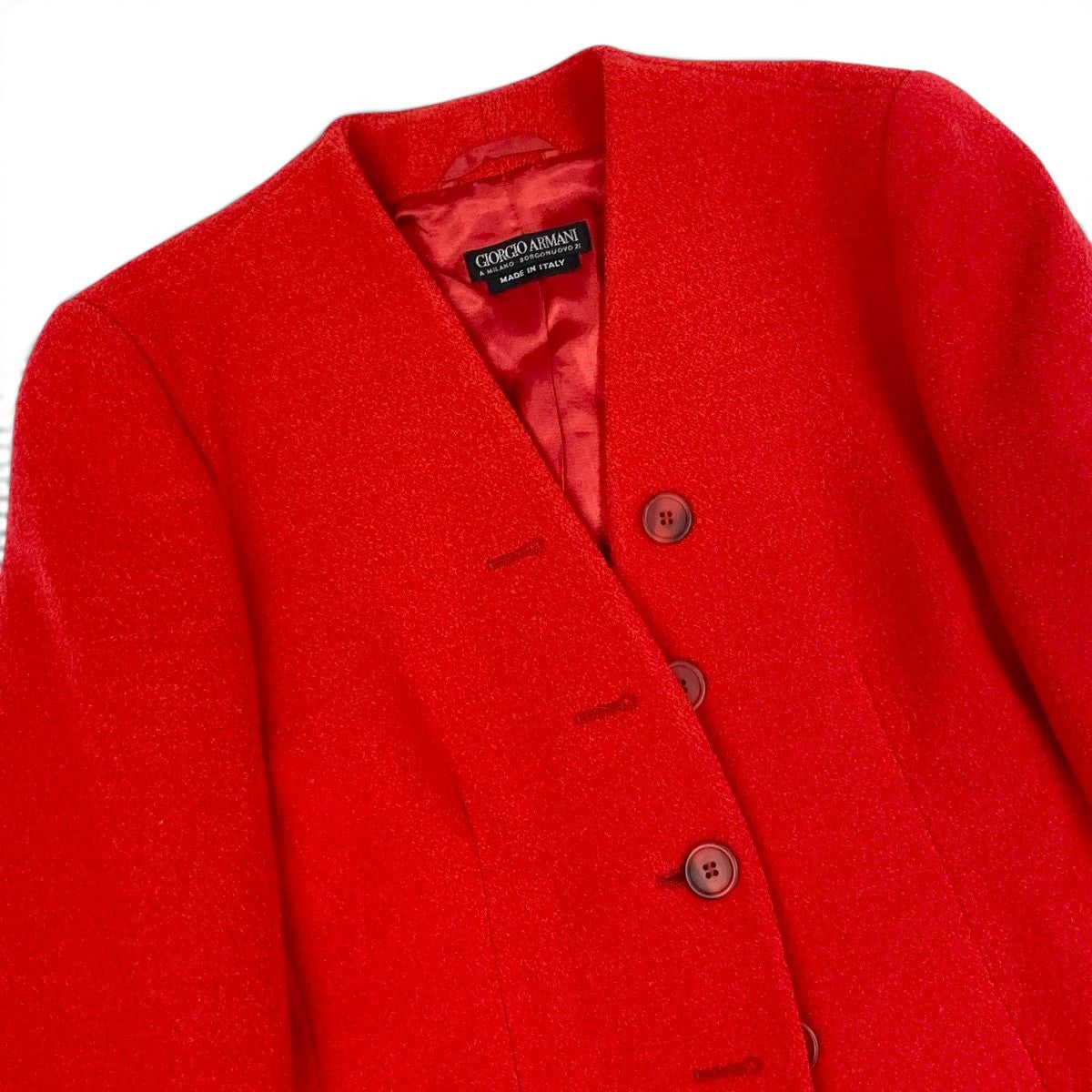 Ei4 【美品】 GIORGIO ARMANI ジョルジオアルマーニ ノーカラー ツイードジャケット  サイズ38 レッド レディースk02i