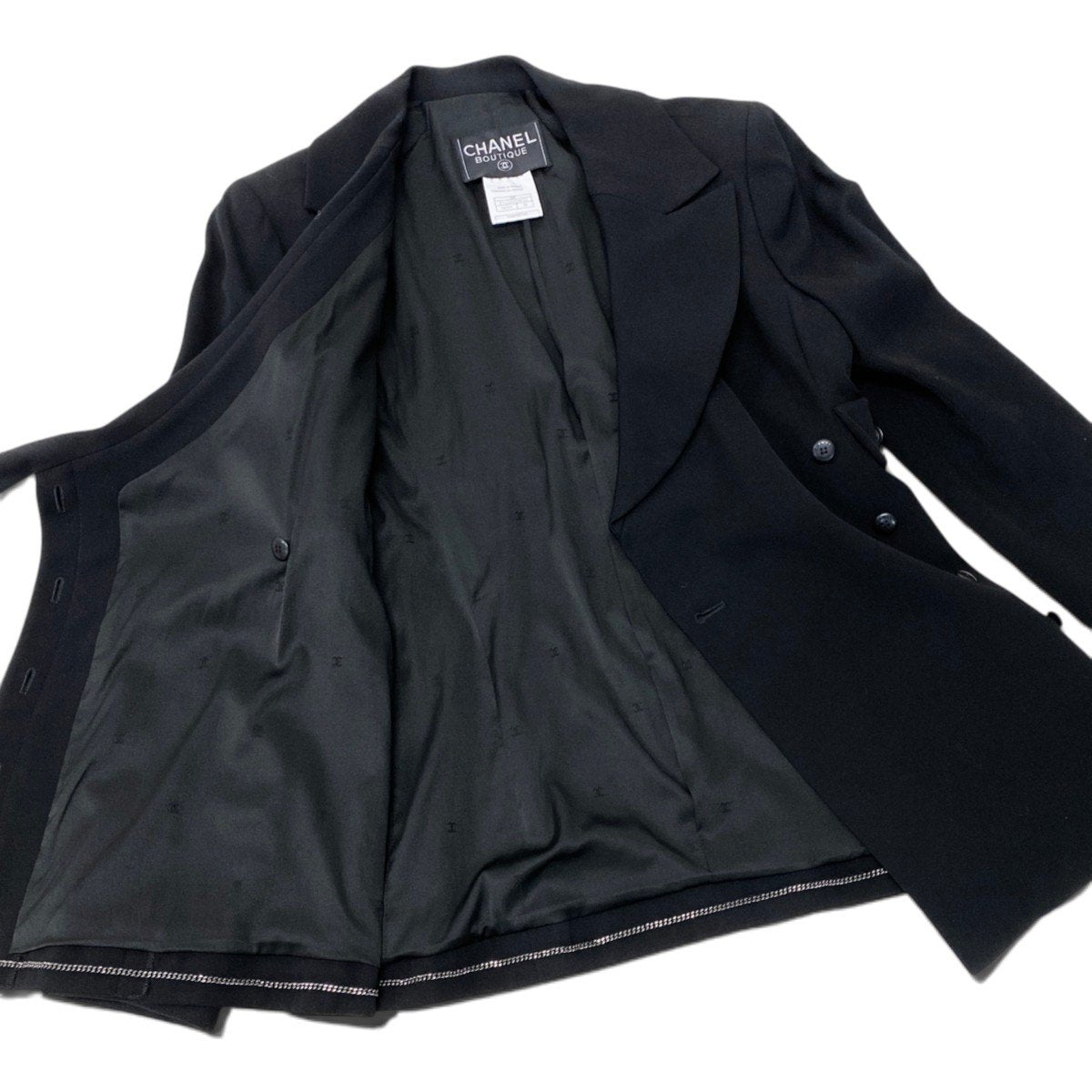 i13 CHANEL シャネル 98P 特殊形状 テーラードジャケット Vinatge Architectural Blazer Black P11222 Size38 ブラックt18r