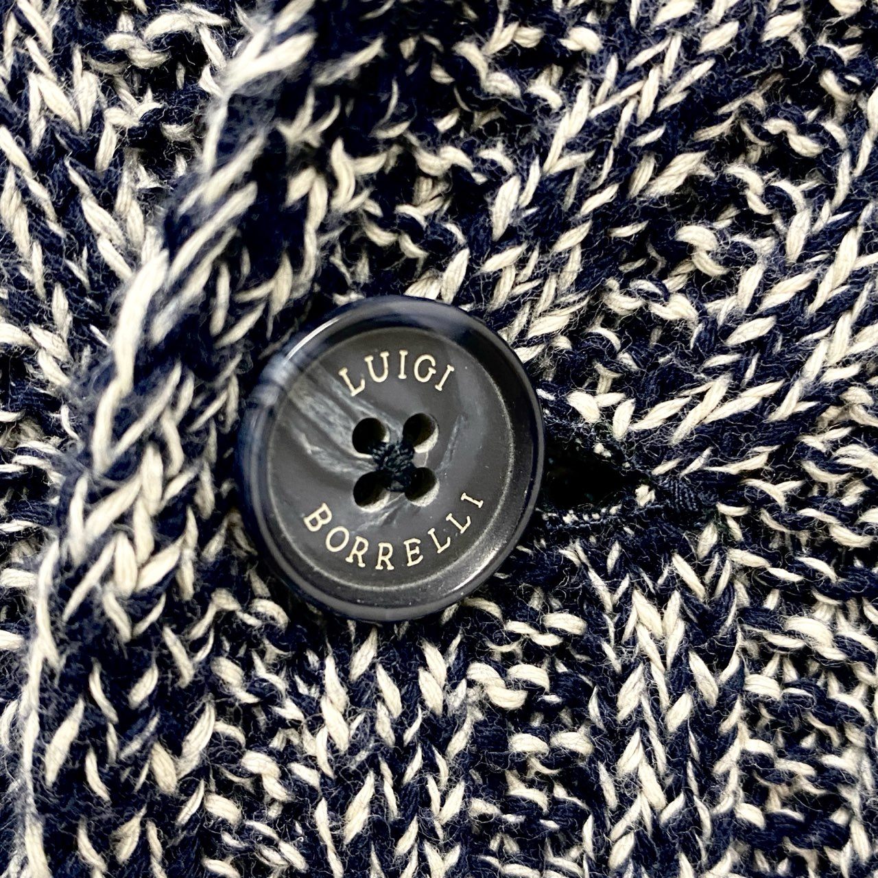 5c6 【イタリア製】LUIGI BORRELLI ルイジボレッリ  コットンニット ニットジャケット サイズ50 ネイビー コットン ミドルゲージ メンズ 羽織k02i