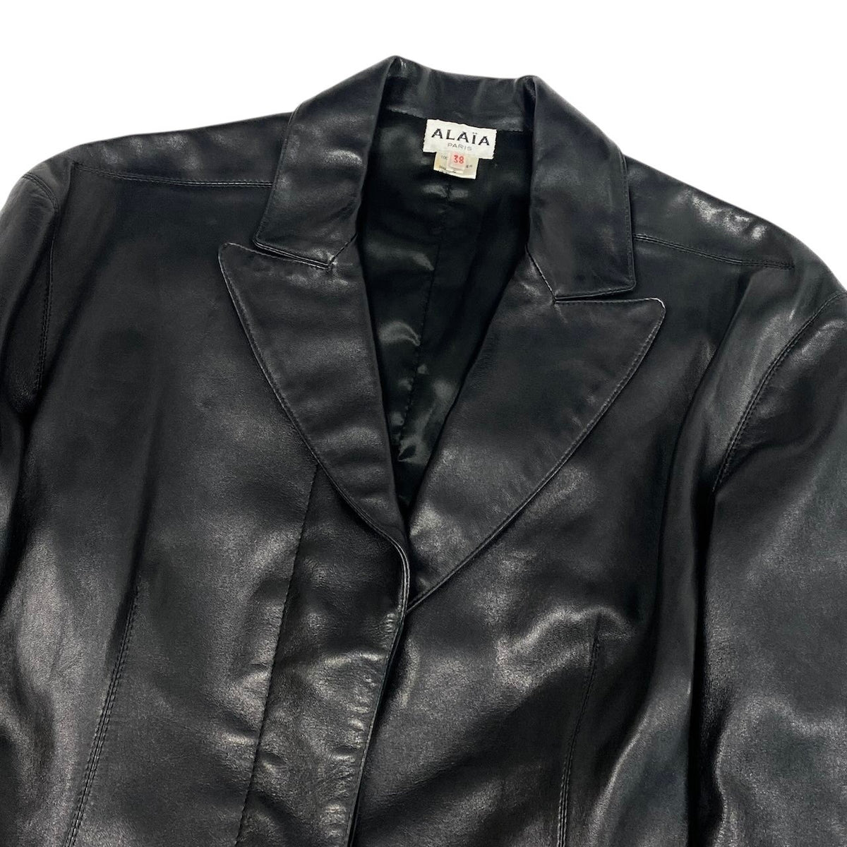 i18 ALAIA PARIS ヴィンテージ レザーテーラードジャケット フランス製 38サイズ ブラック レザー レディース 女性用u02t