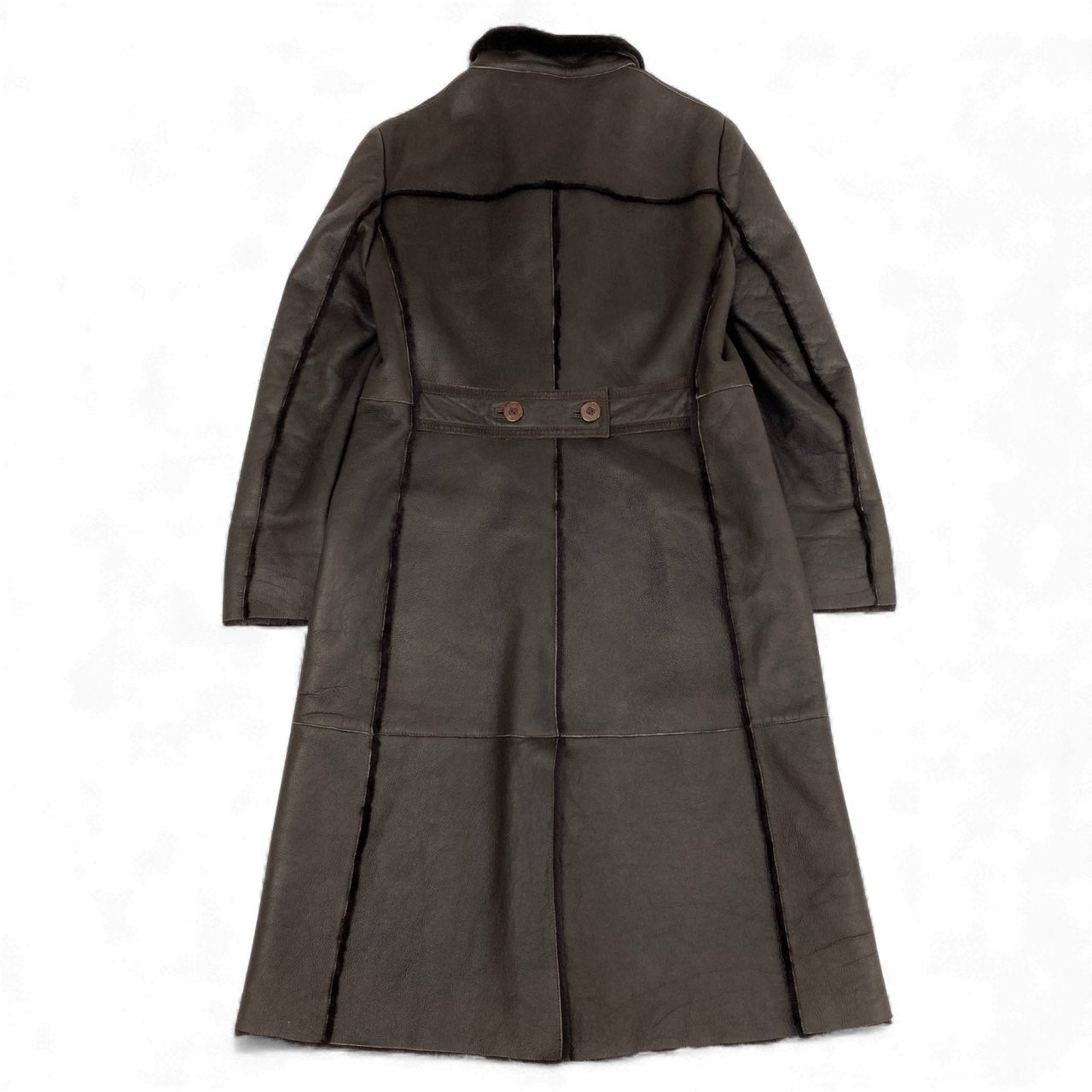 60l16 AIGNER アイグナー ムートンコート ロングコート レザーコート ダブル 46 ブラウン ムートン レディース イタリア製u02t